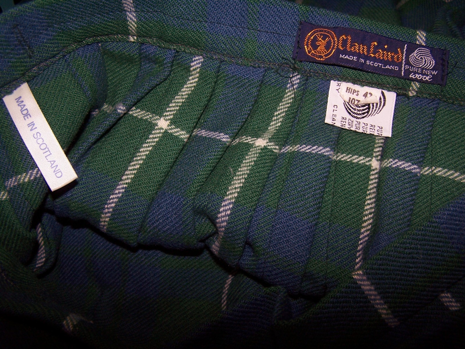 Vintage Clan Laird Scottish Tartan Wool Kilt Skirt Hips 42″ 107cm – Waist 30″