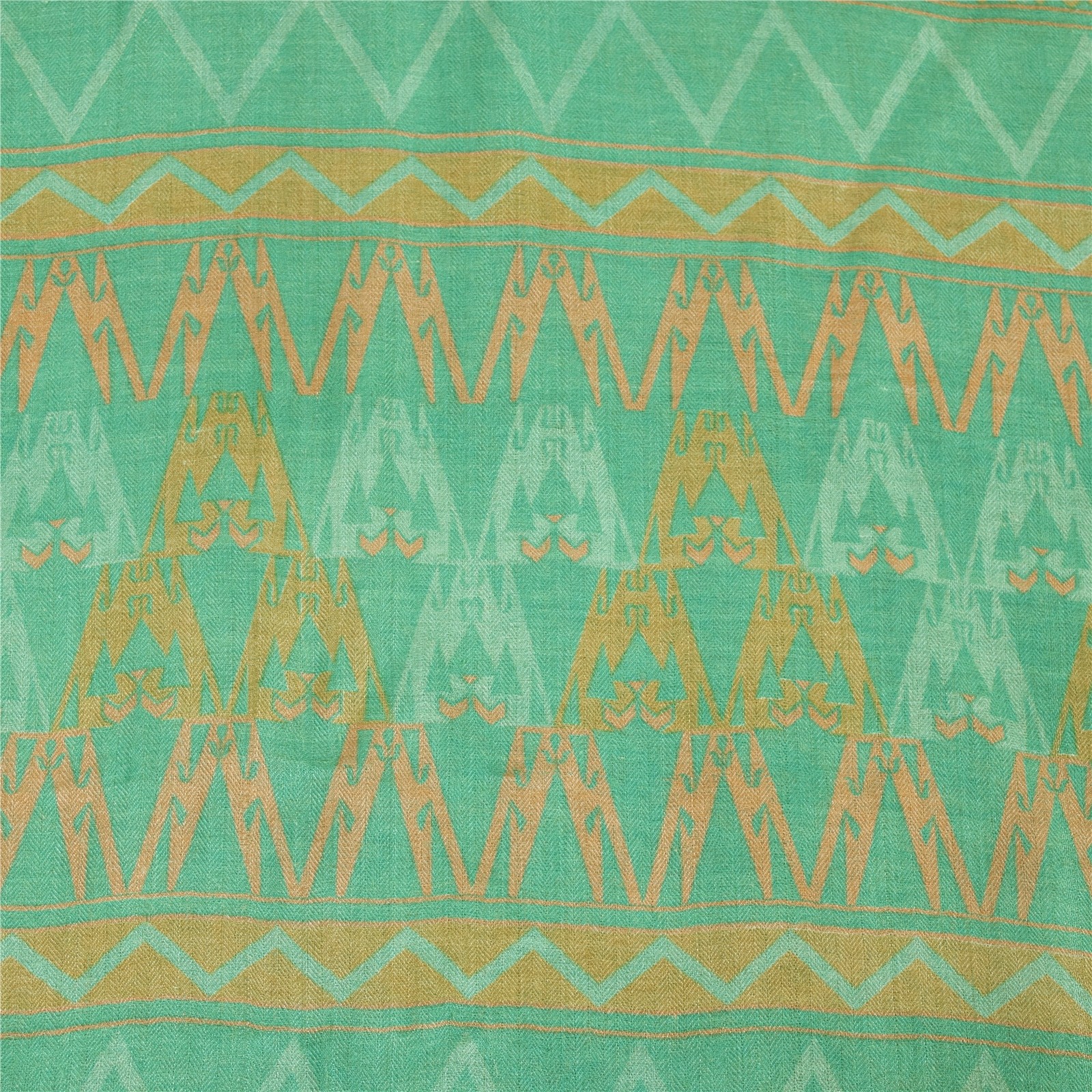 Sanskriti Vintage Blue Sarees 100%Pure Woolen Print 5+Yd Sustainable Fabric Sari
