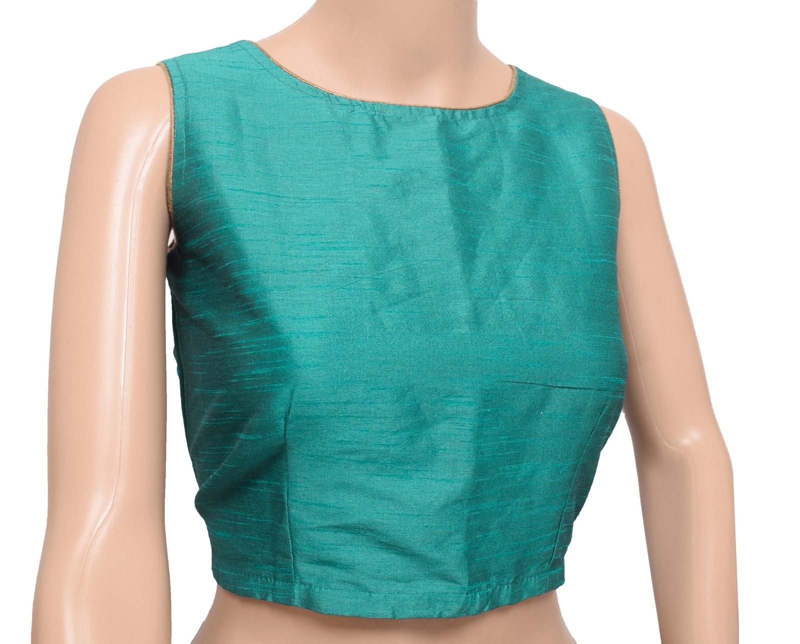 Sushila Vintage Stitched Sari Blouse Teal Green Round Neck Branded Silk Top “S”