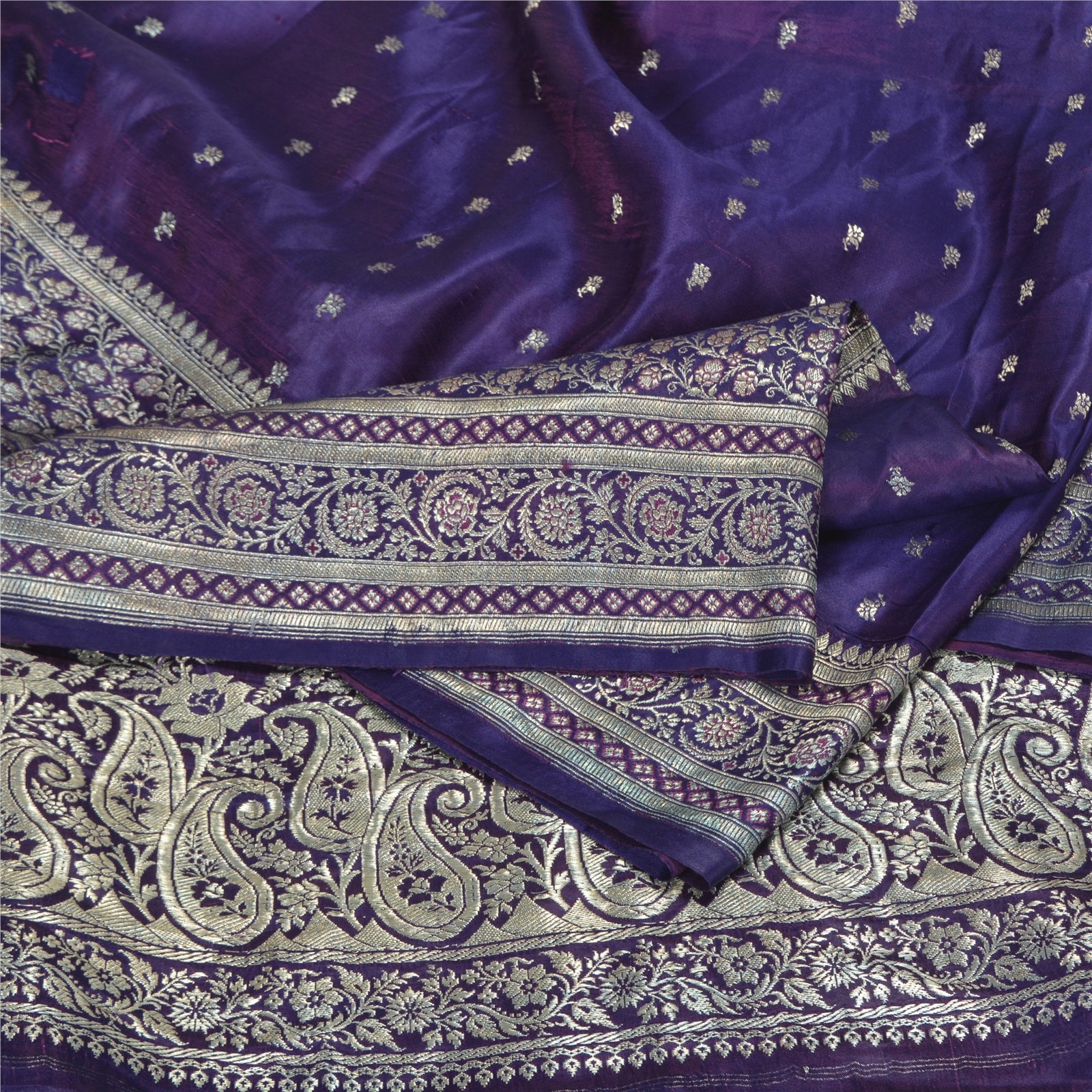 Sanskriti Vintage Purple Sarees Pure Satin Woven Brocade/Banarasi Sari Fabric