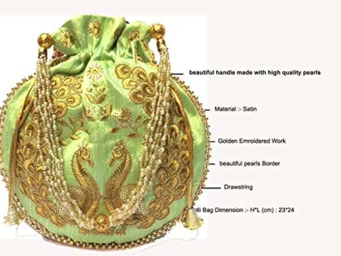 Indian Ethnic Designer Embroidered Silk Potli Bag Batwa Pearls Handle Peacock#1