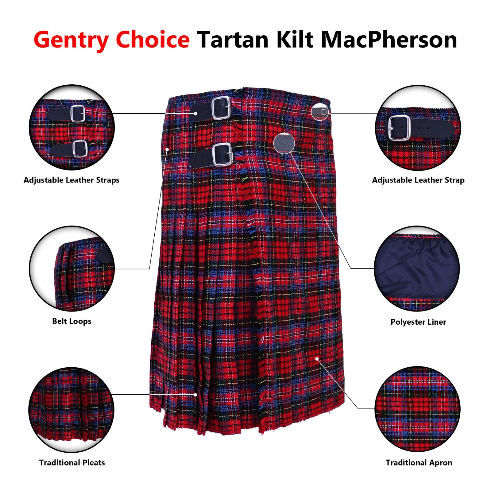 Scottish Tartan Kilt Macpherson 8 Yards Irish Traditional Kilt Highlander Outfit