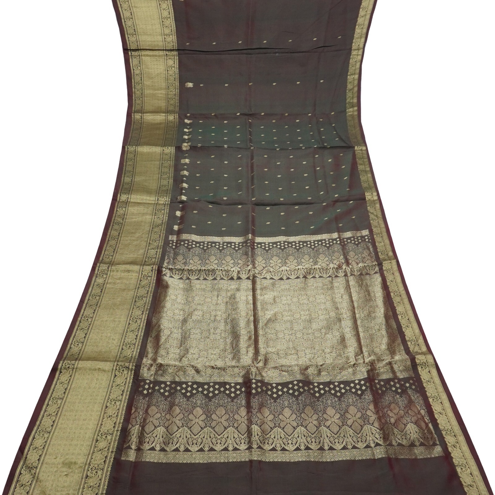 Vintage Burgundy Dual Tone Sarees 100% Pure Silk Zari Handwoven Wedding 6YD Sari