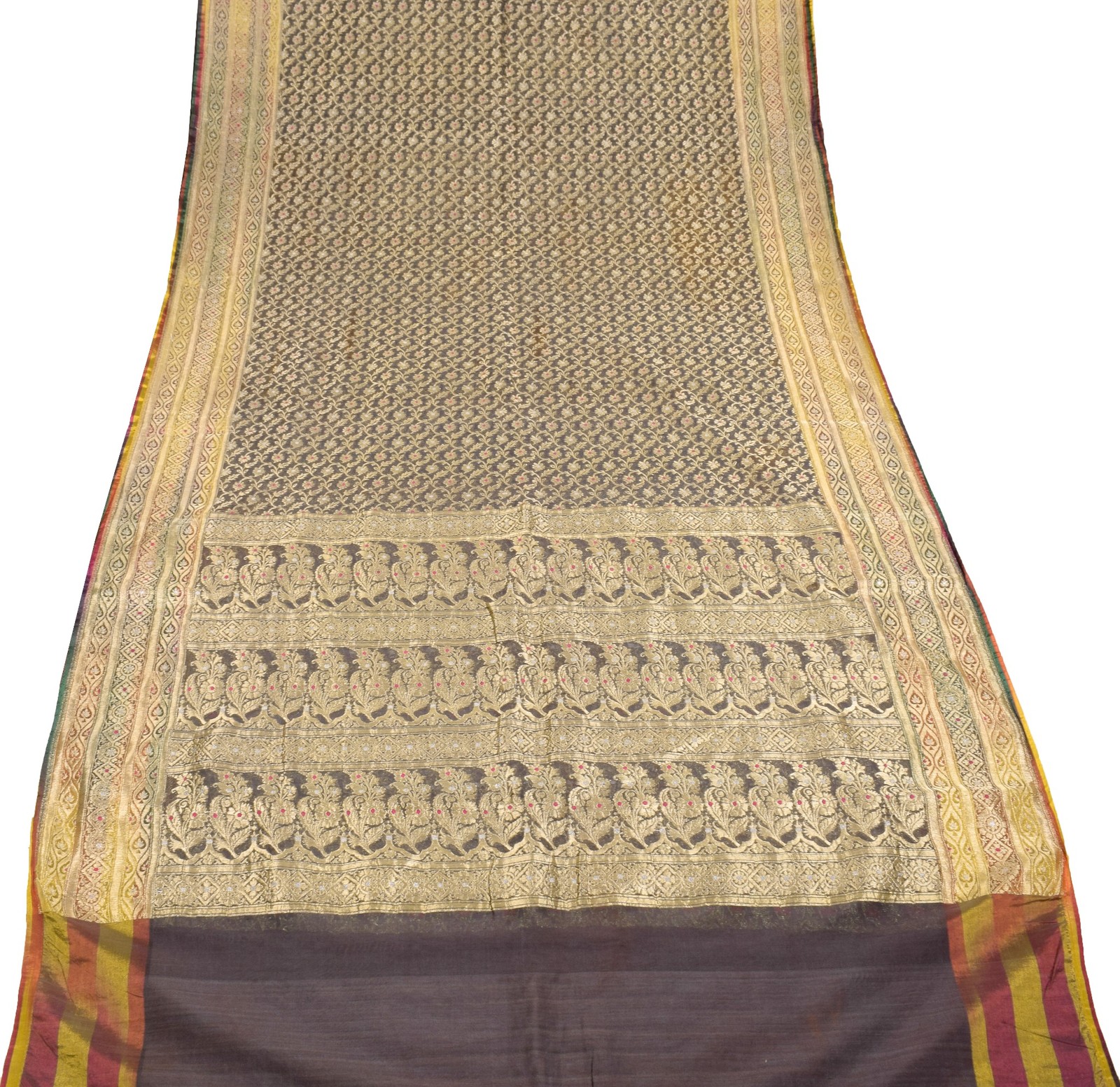 Sushila Vintage Heavy Banarasi Saree PureSilk Brocade Brownish Mauve Sari Fabric