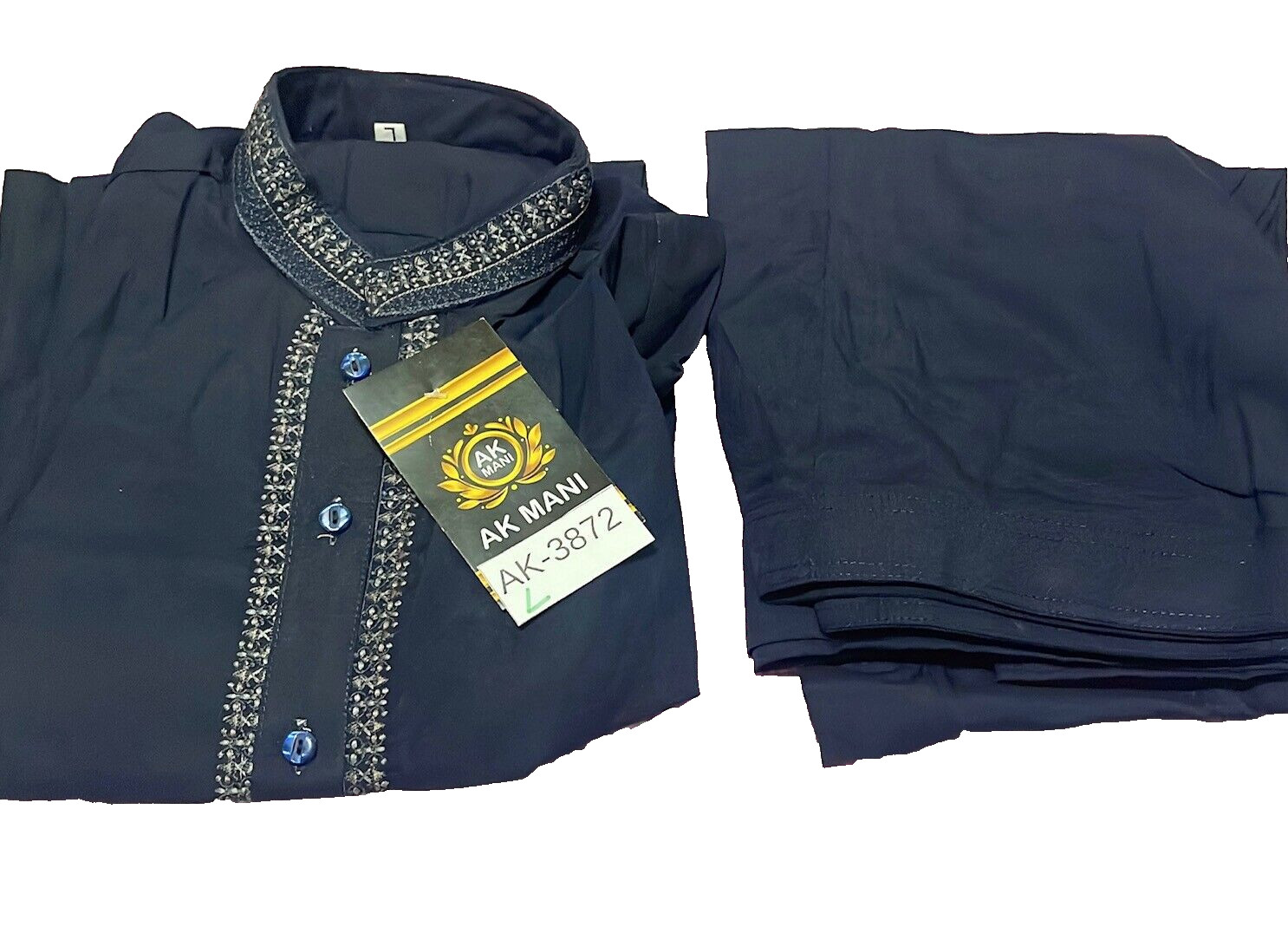 Pakistani Shalwar Kameez Mens Style ReadyMade Navy-Blue Color Size Large AK-3872