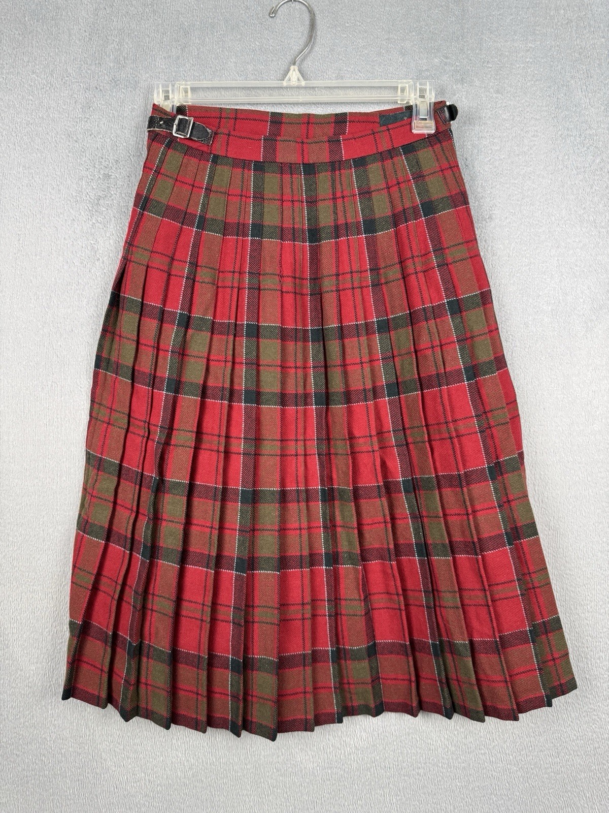 Vintage Tartan Plaid Kilt Pure New Wool Skirt Size 26W Red Schoolgirl Punk