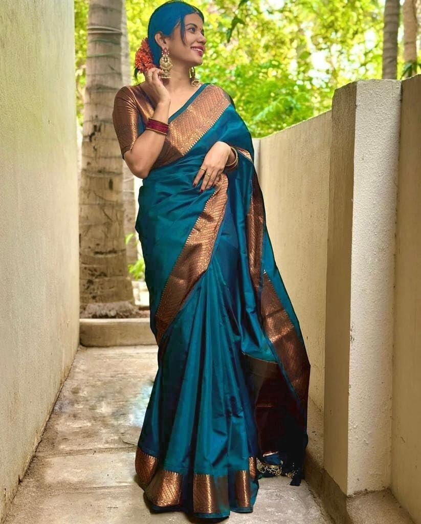 TRADITIONAL PARTY WEAR SOFT SILK INDIAN WEDDING WEAR KANJEEVARAM SAREE SARI