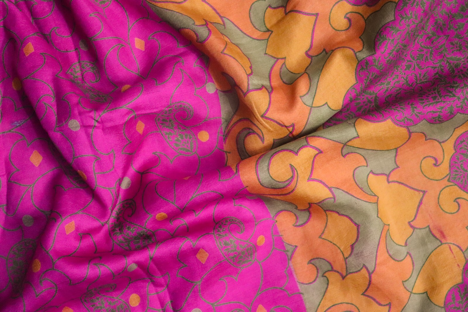 Printed Silk Fabric Sari, 5 yard of Sewing Craft Fabric ONLY, Soft Fabric SS1321