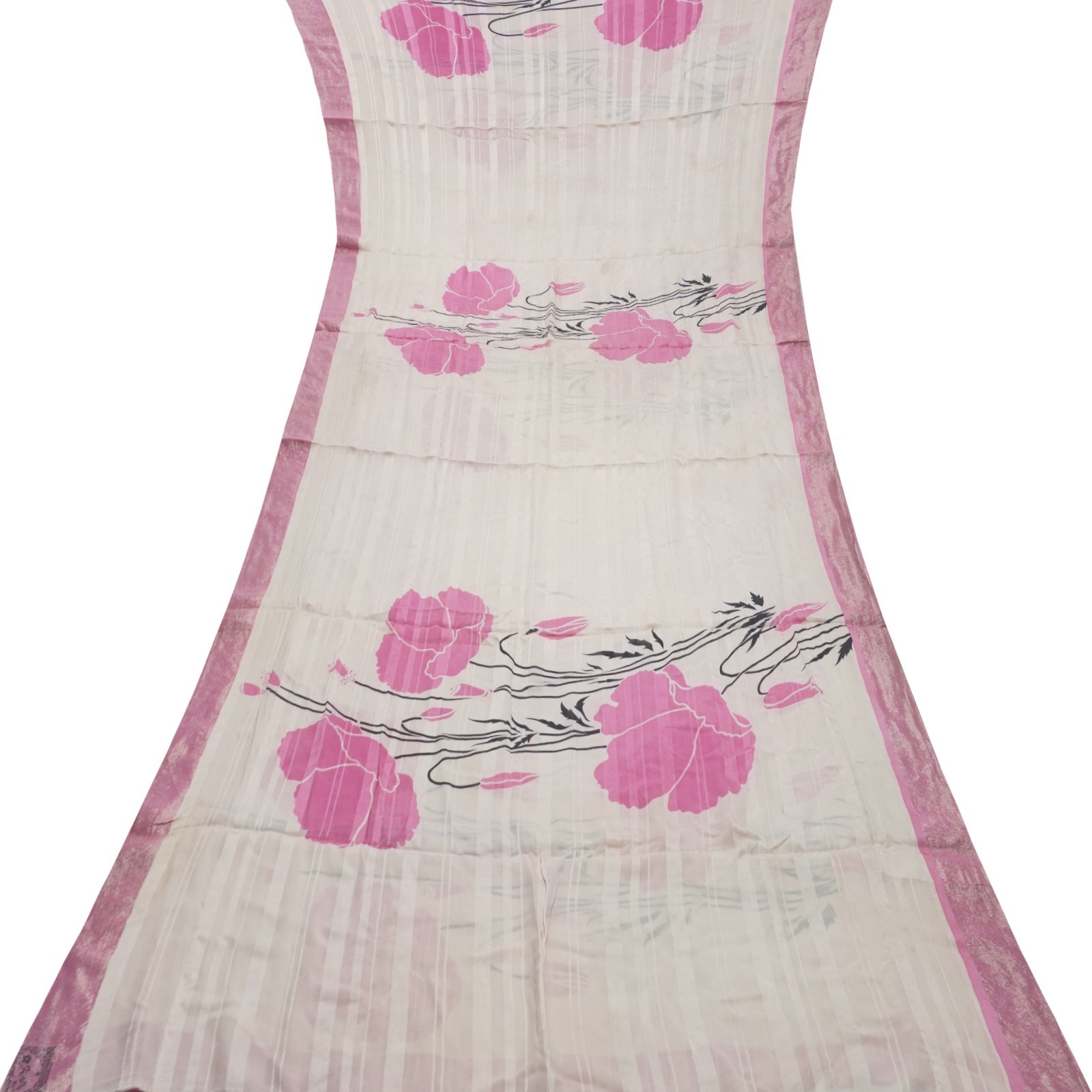 Vintage Pink Saree 100% Pure Silk Georgette Printed Floral Sari 5YD Craft Fabric
