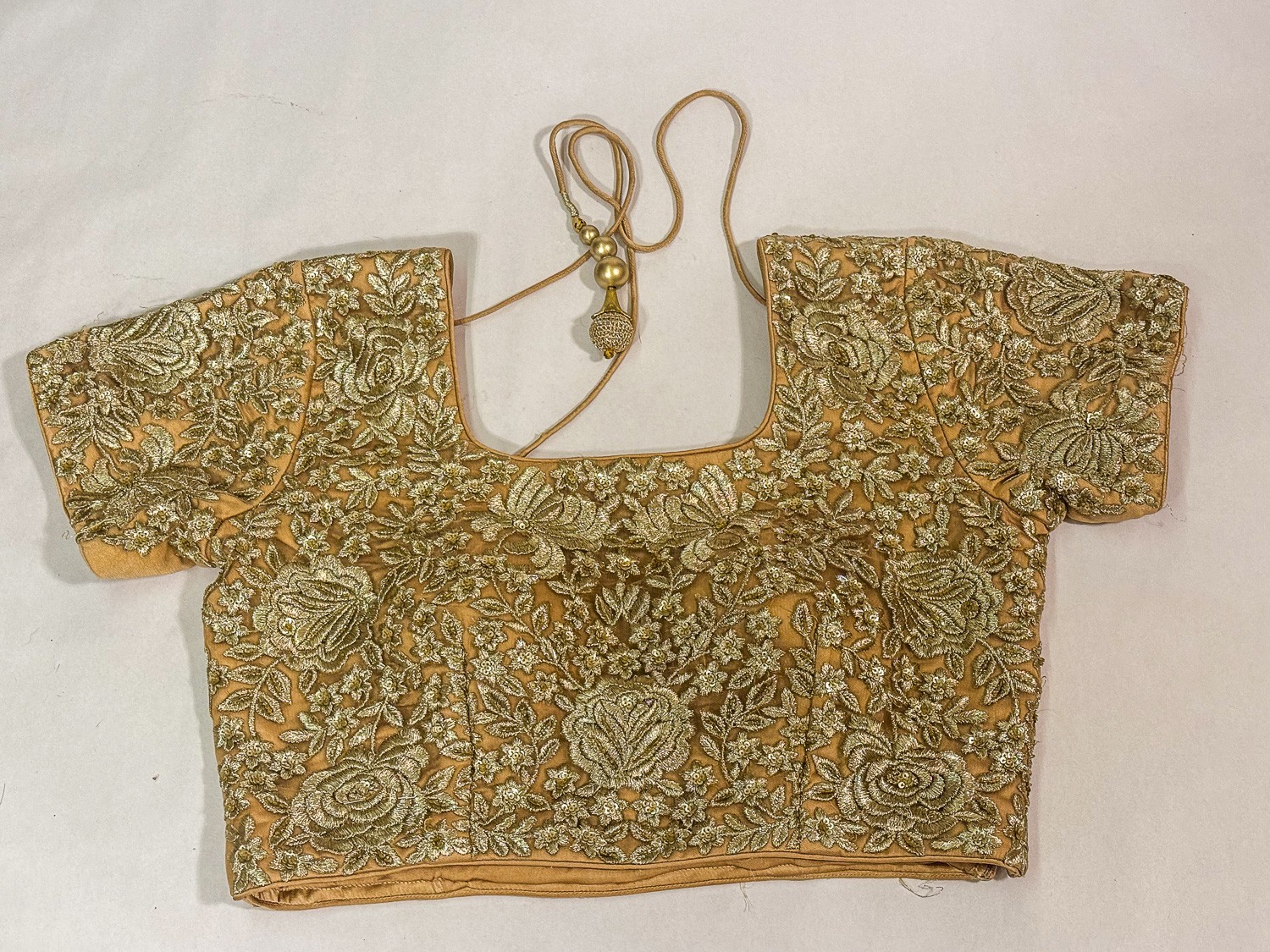 [E704] Sparkling Gold Choli Blouse for Women Short Sleeve small-med 32″ bust