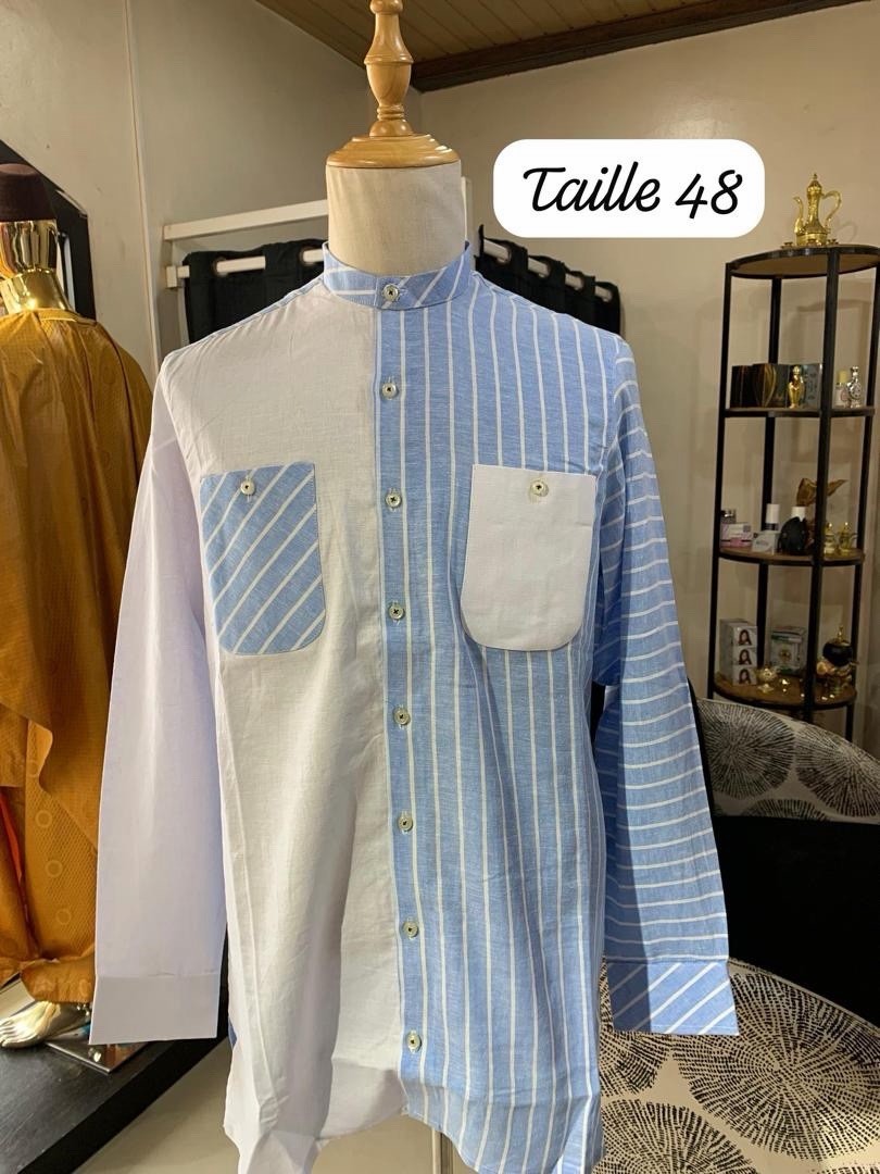 Men’s Cotton Kaftan Shirt, Sizes 44 & 48, Black, Gray, Blue, White