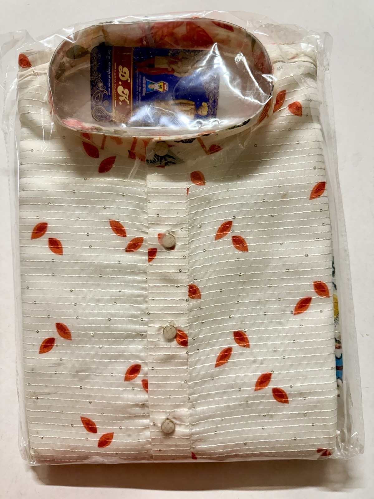 NWT Men’s Kurta PAJAMA SET SZ 36 S off white/sequins FLORAL PRINT India-USA sell