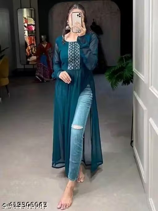Readymad Georgette Embroidered Kurta/kurti For Women’s Party Festive Outfit Gift