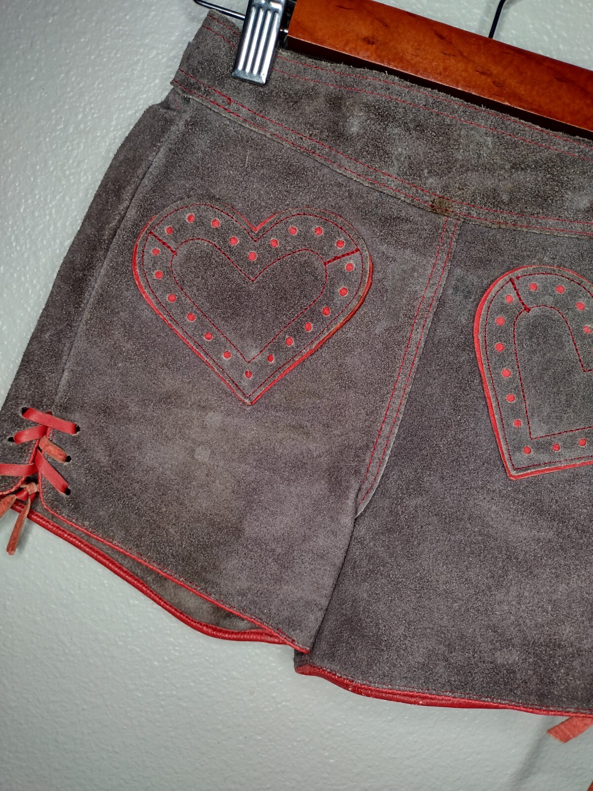 Vintage Girls Leather German Lederhosen Youth Kids Oktoberfest Shorts Heart B