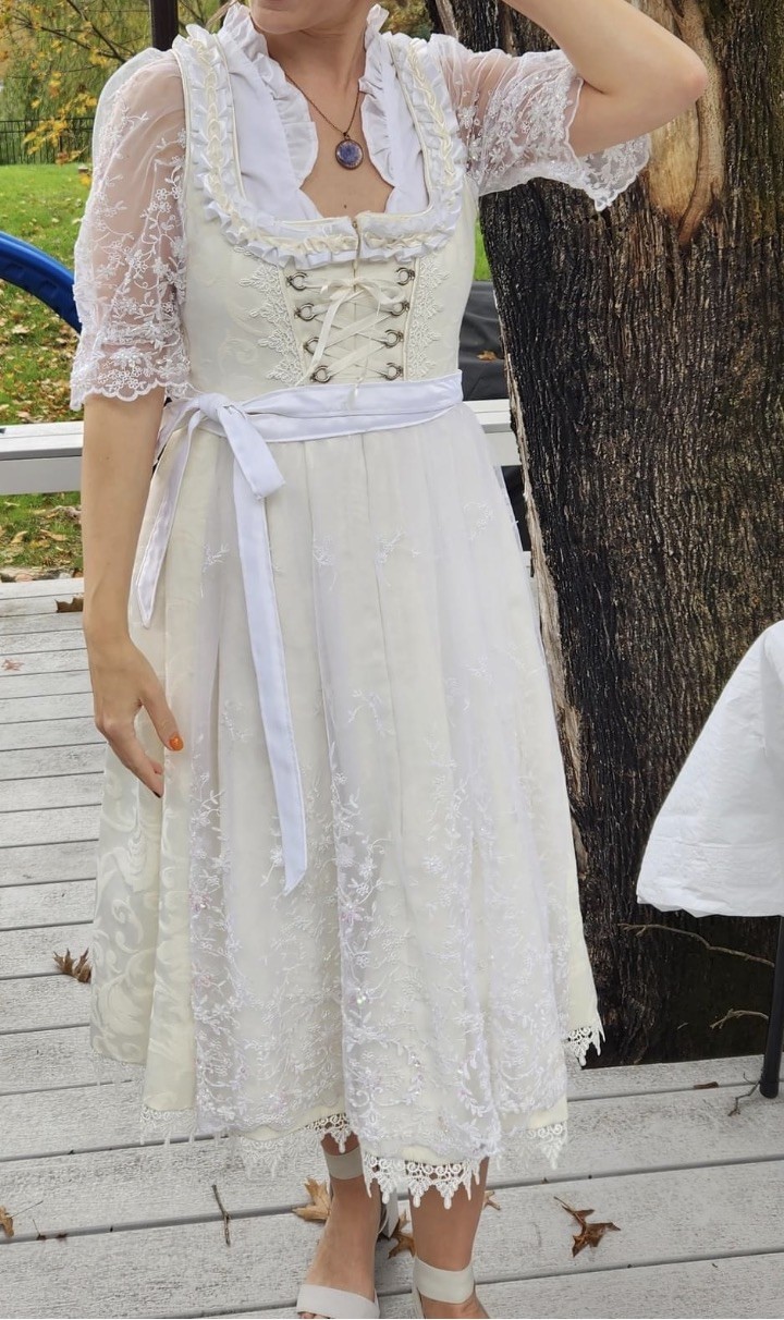 Sz M, Handmade German Trachten, Wedding Oktoberfest, Dirndl Dress, 3-pc White