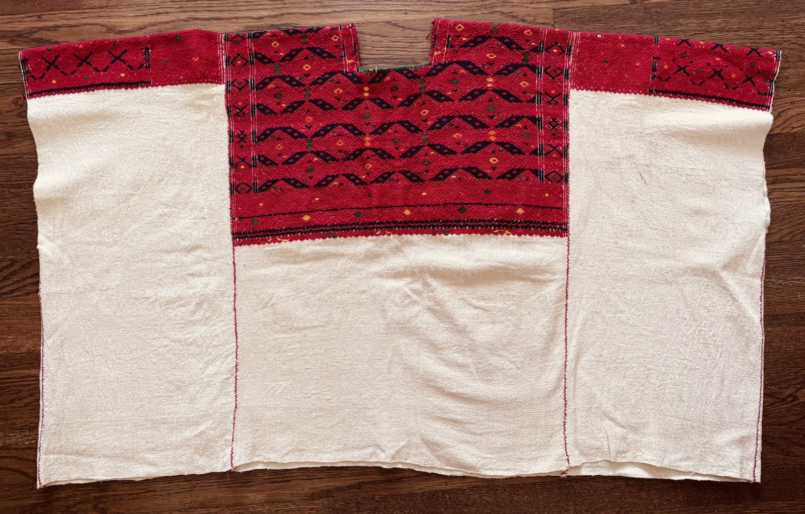 Vintage Woven Ceremonial Mexican Textile Huipil Poncho from Chiapas Mexico