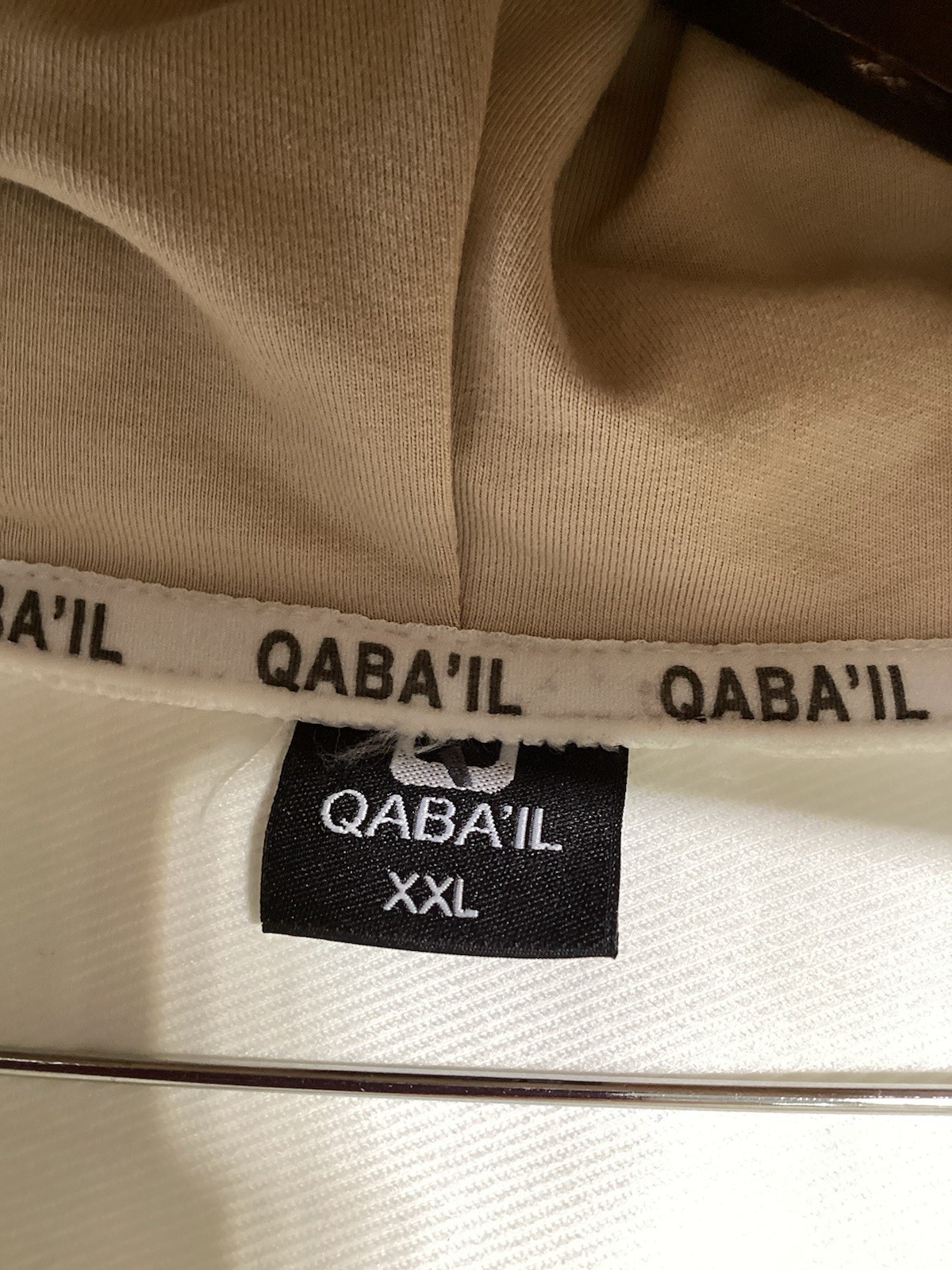 QABA’IL Thobe Unik With Hood XXL White Beige Modest Maxi Dress Abaya