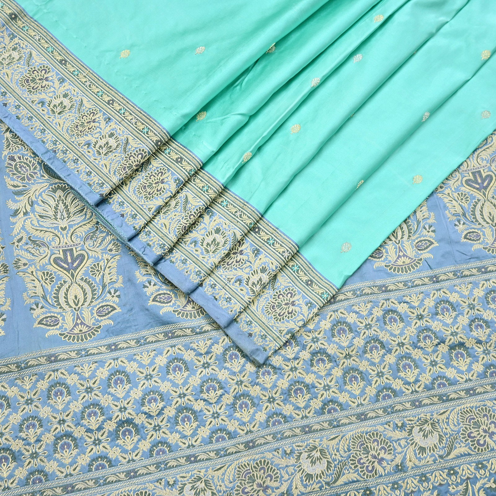 Indian Vintage Sari Heavy Pure Silk Woven Banarasi Brocade Saree Fabric 5Yd