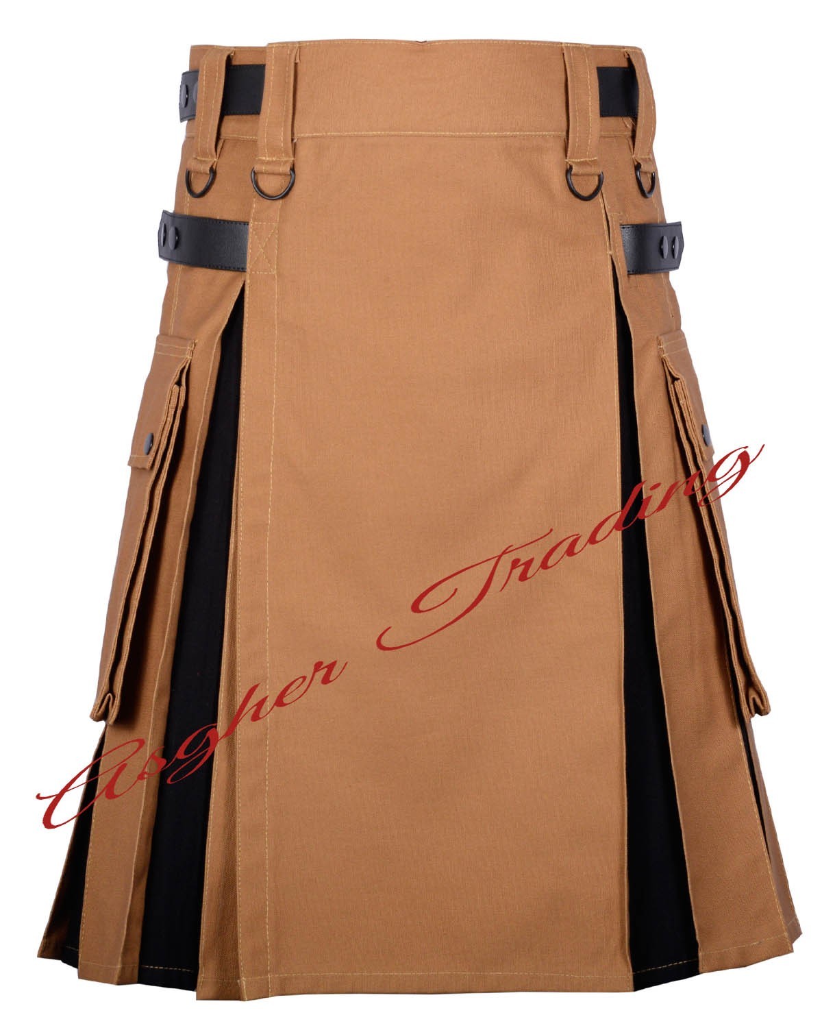 New Handmade Camel Canvas & Black Cotton Hybrid Utility Kilt – Custom Size Kilts
