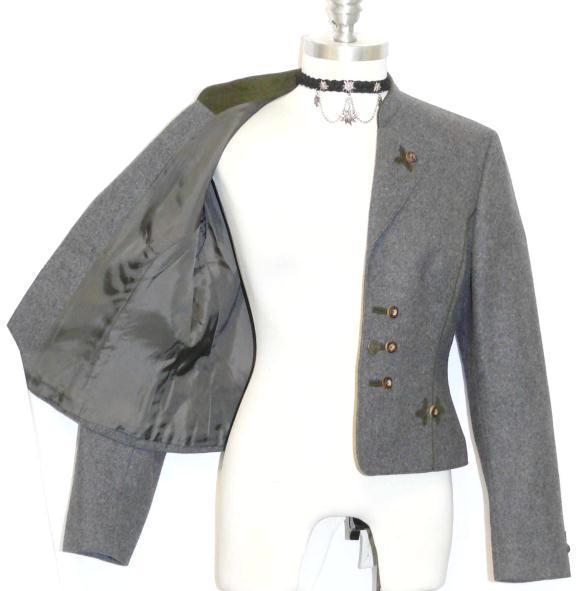 GRAY ~ BOILED WOOL Women Austria Short Hunting Riding Dirndl JACKET Coat 44 8 S
