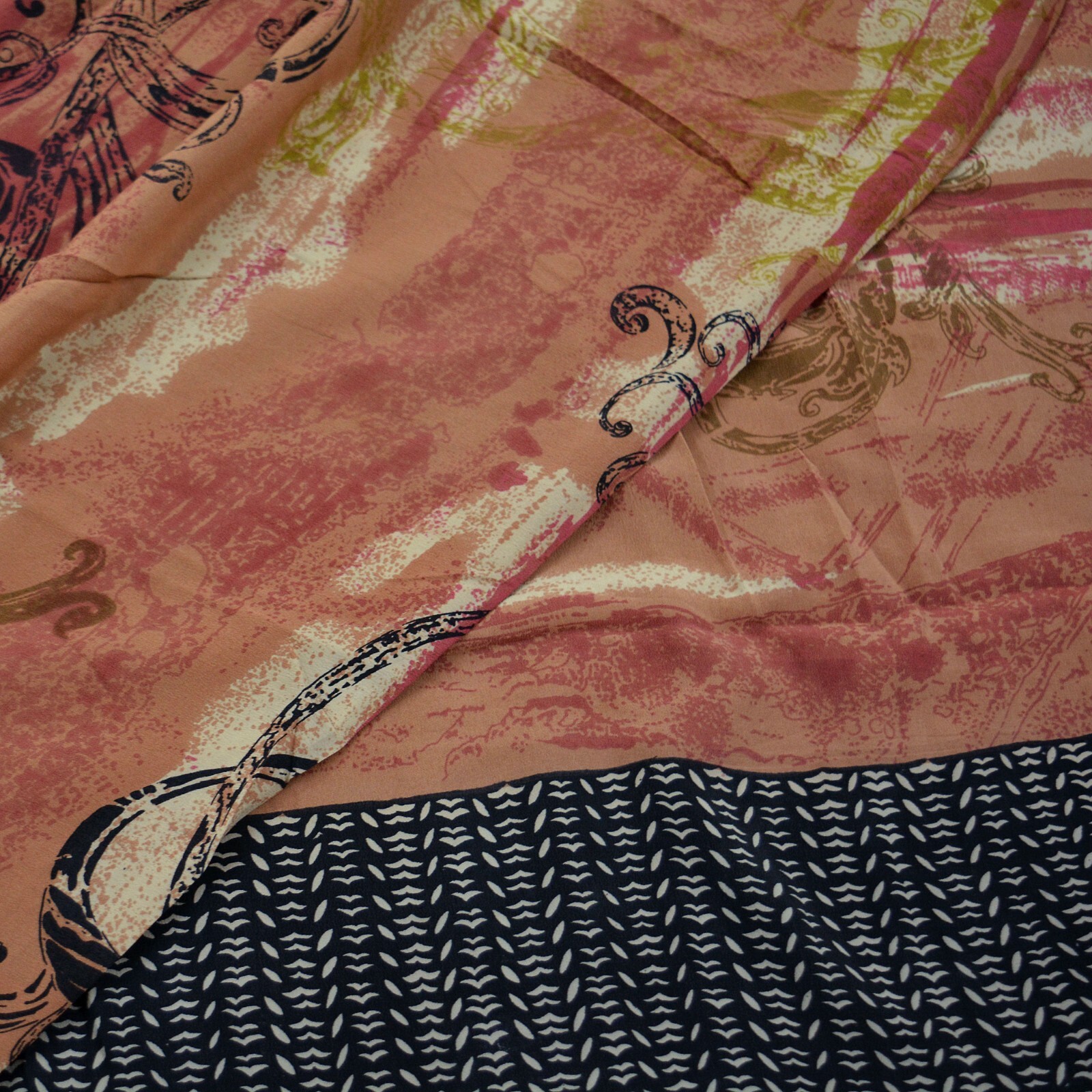 Vintage Sari Brown & Black Pure Crepe Silk Printed Saree 5yd Sewing Dress Making
