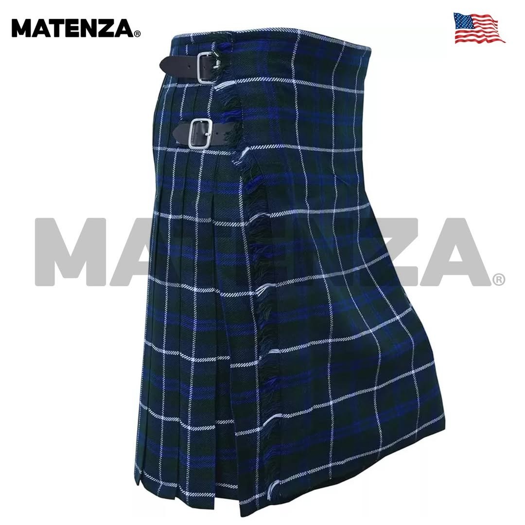 Blue Douglas Tartan Kilt 8 Yard 16oz Handmade Scottish Acrylic Wool Kilt