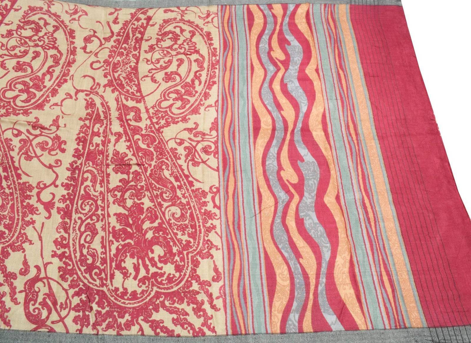 Sushila Vintage Pure Woolen Saree Abstract Print Brown Magenta Soft Sari Fabric