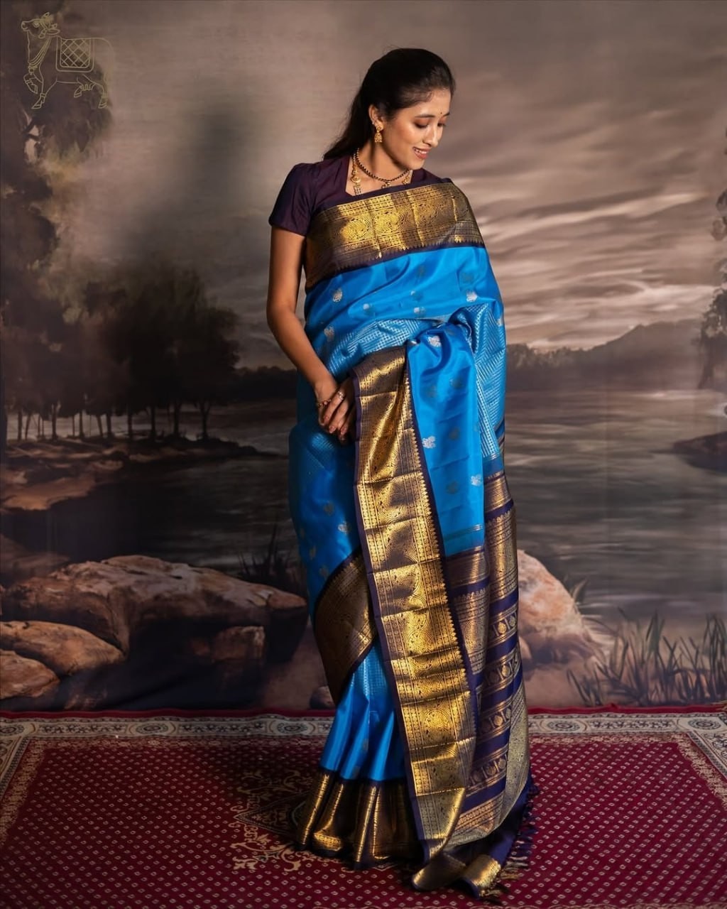 Royal Blue Soft Silk Saree with Elegant Golden Zari Work ✨