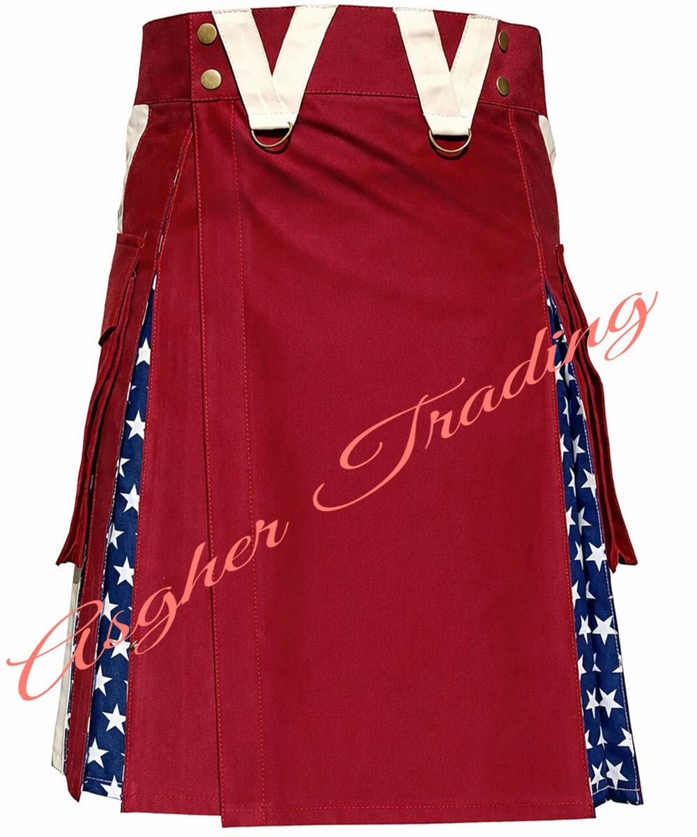 Scottish Handmade USA Flag Hybrid Utility kilt For Men & Custom Size