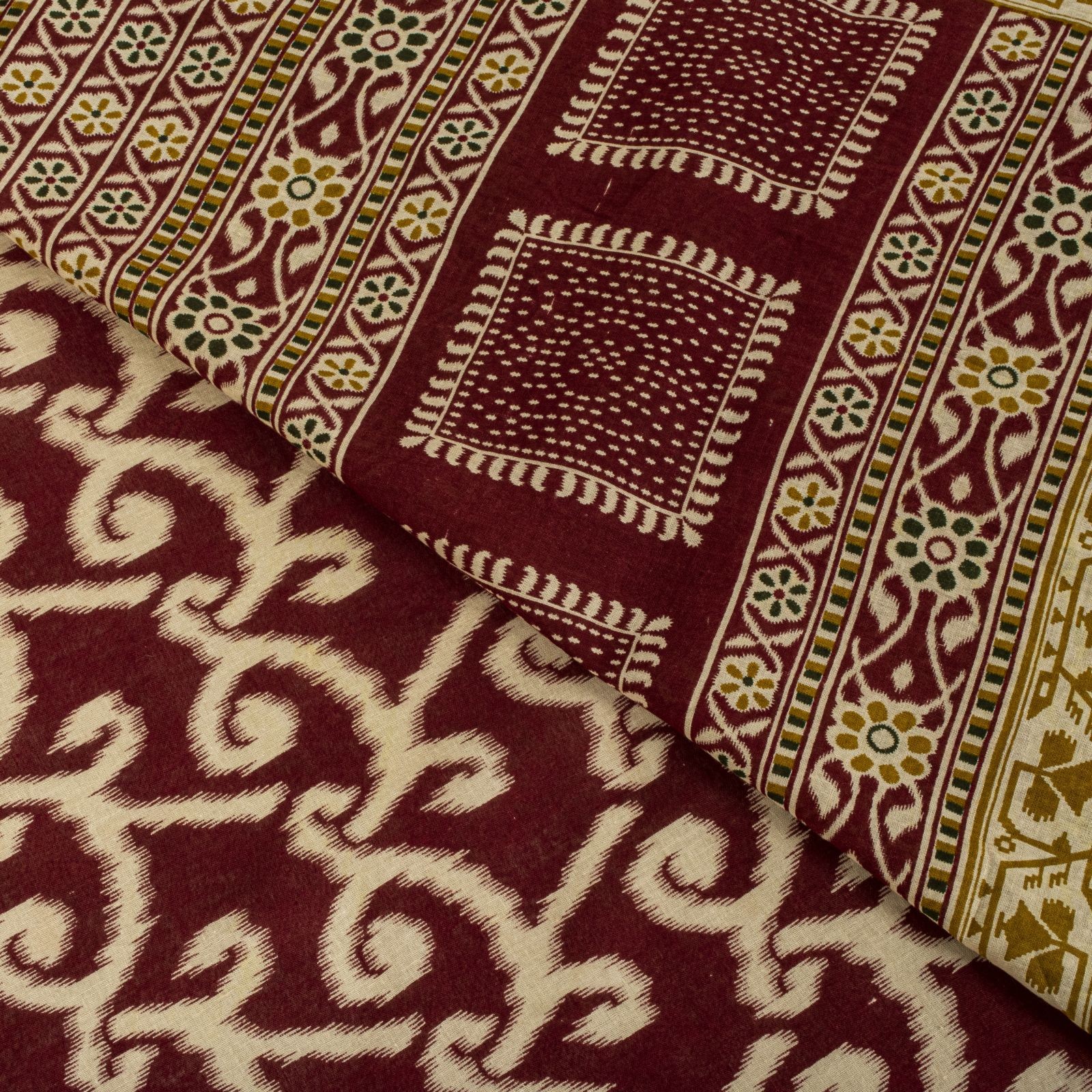 Sanskriti Vintage Saree Red 100% Pure Cotton Ikat-Jamdani Print Sari 5+Yd Fabric