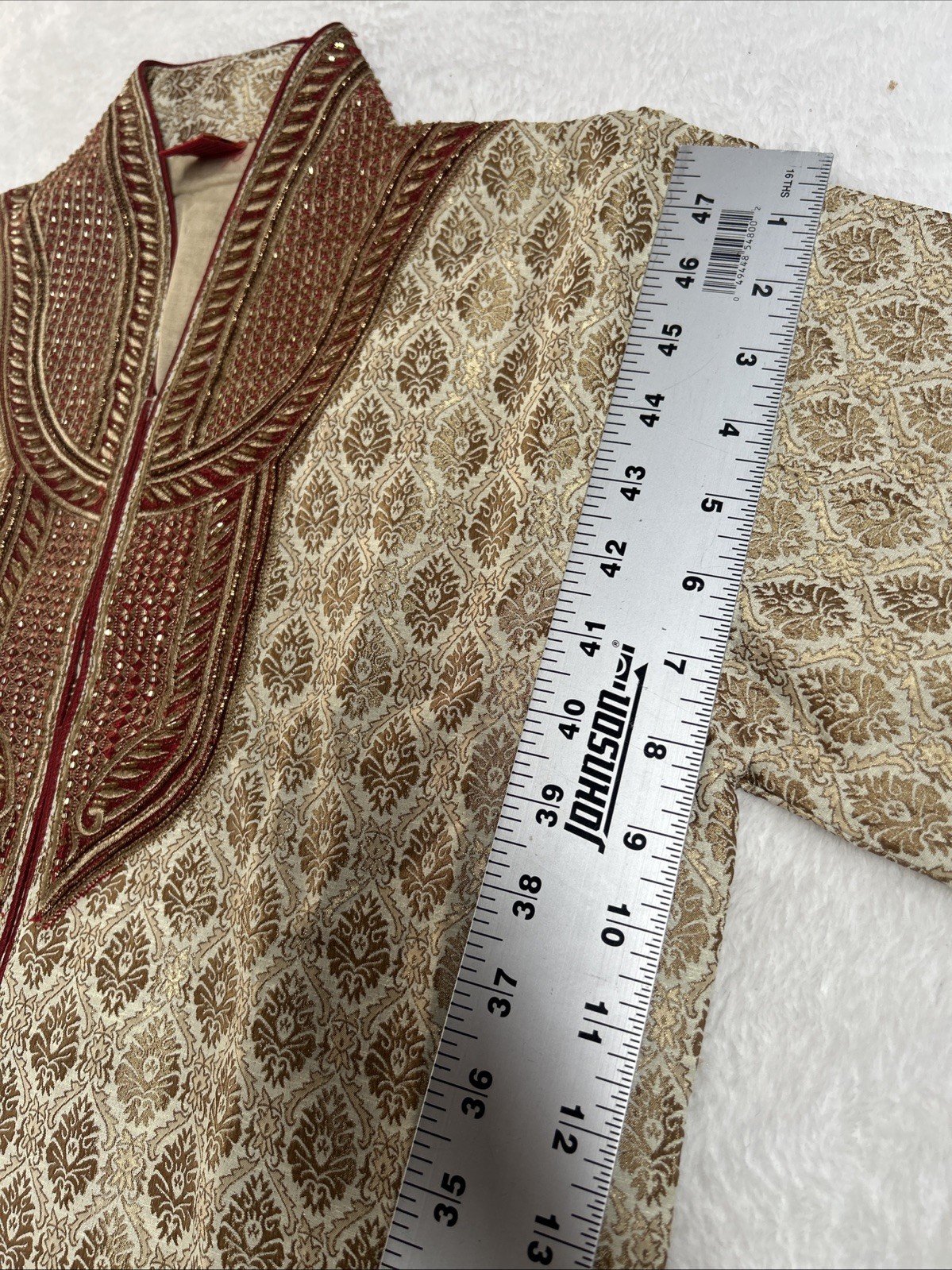 Ethnic Neu-ron Mens Beige Sherwani Traditional Indian Wedding Outfit Gold Maroon