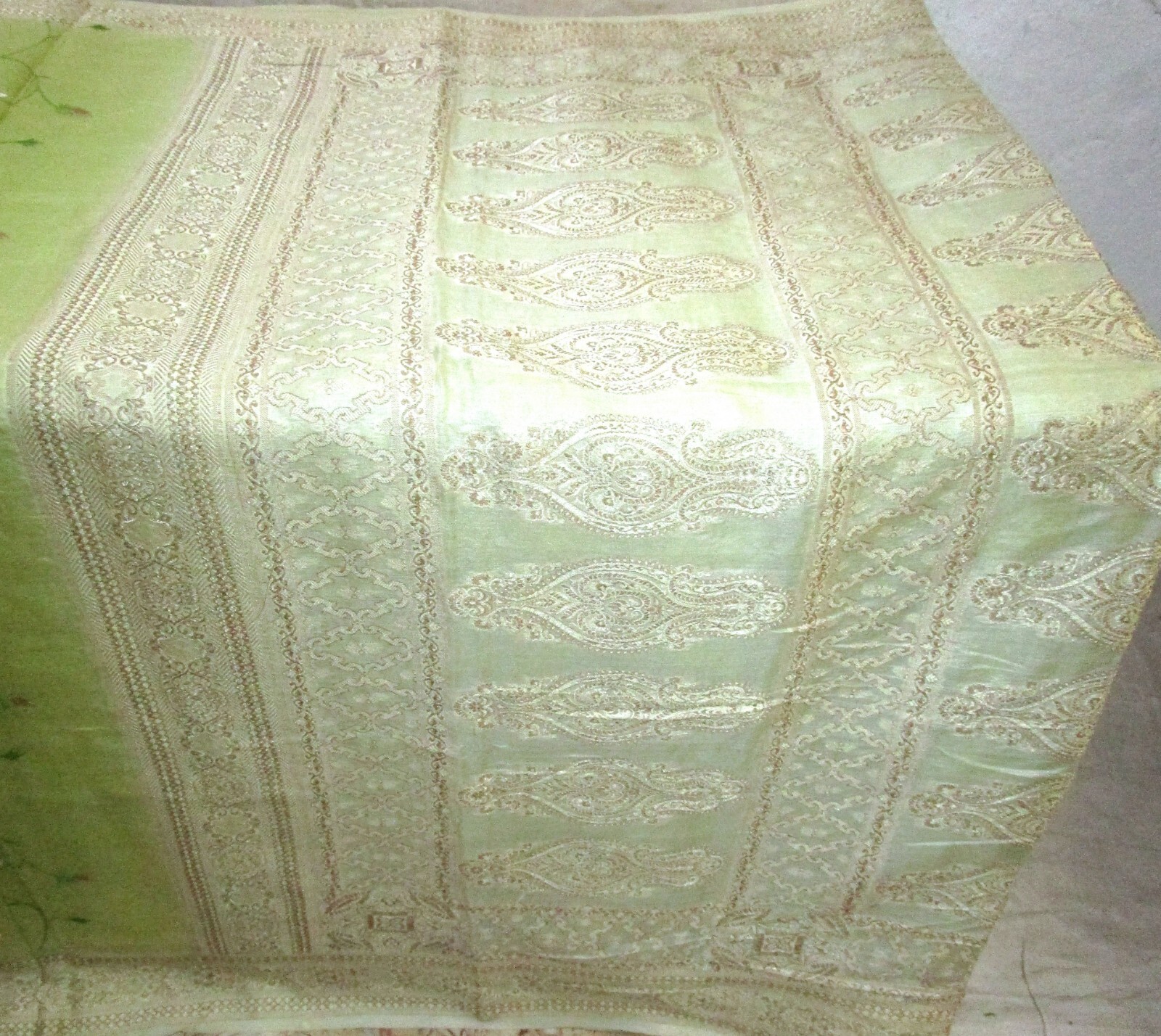 BVH WEARABLE PURE SILK Vintage Sari 5yds 22July9904 X13 E653 Pista Cream #ABCKB