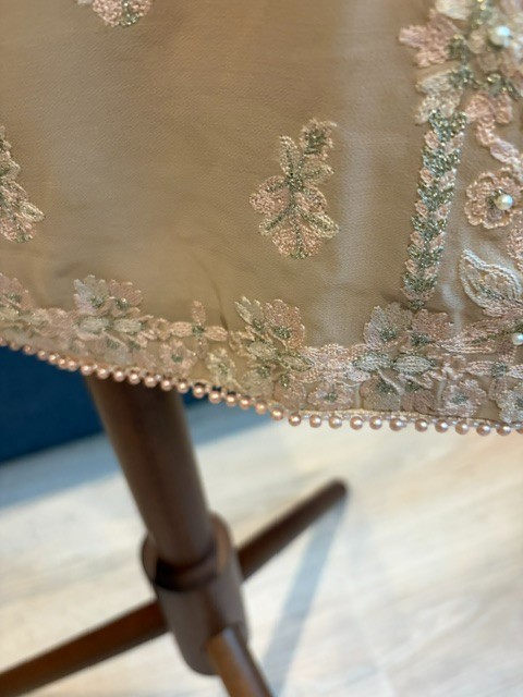 PAKISTANI 3 PC PANT SUIT BEIGE WITH EMBRIDERY AND PEARLS