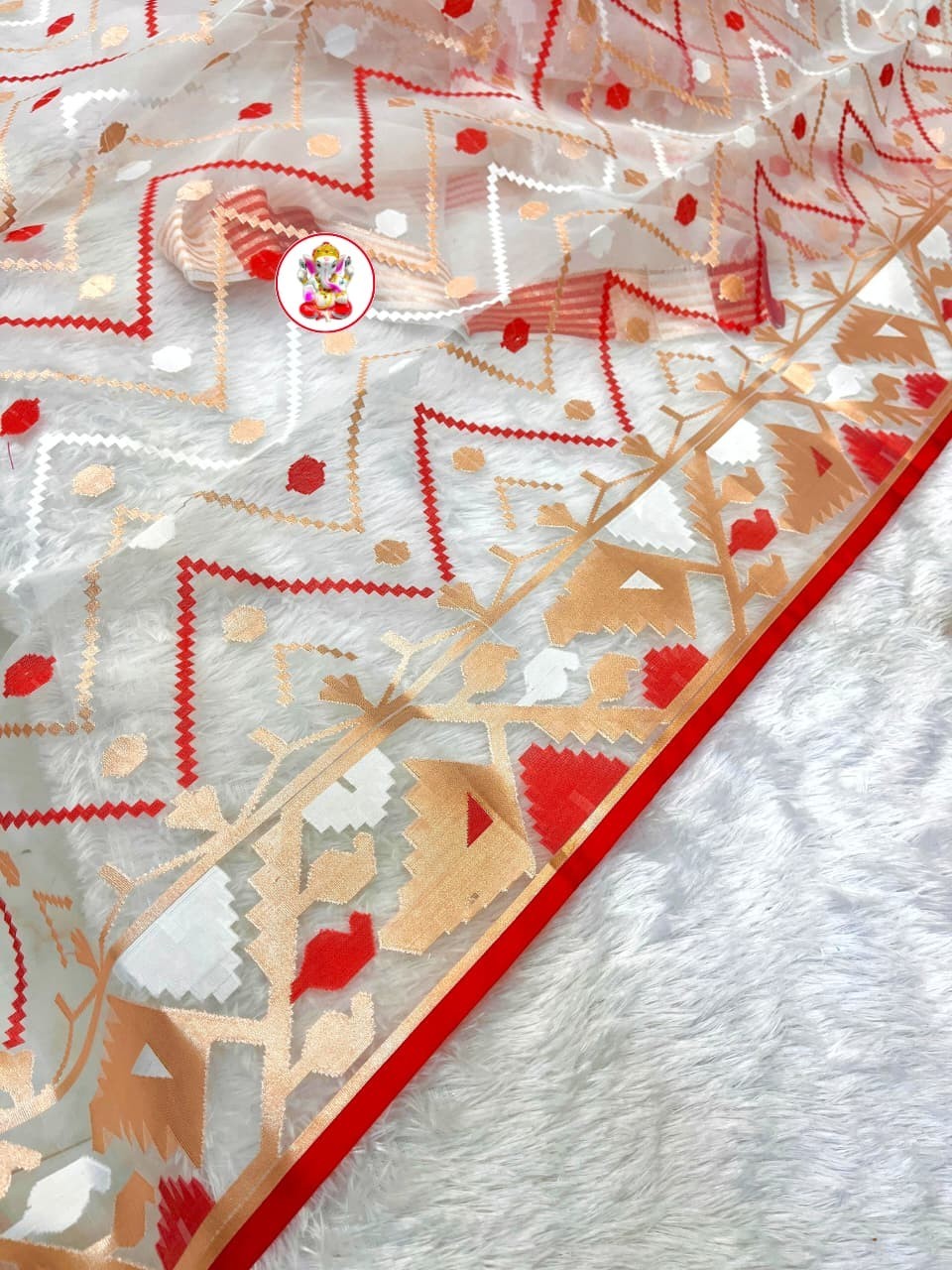 Masline Jamdani Zari & Resom Weaving saree with blouse Piece