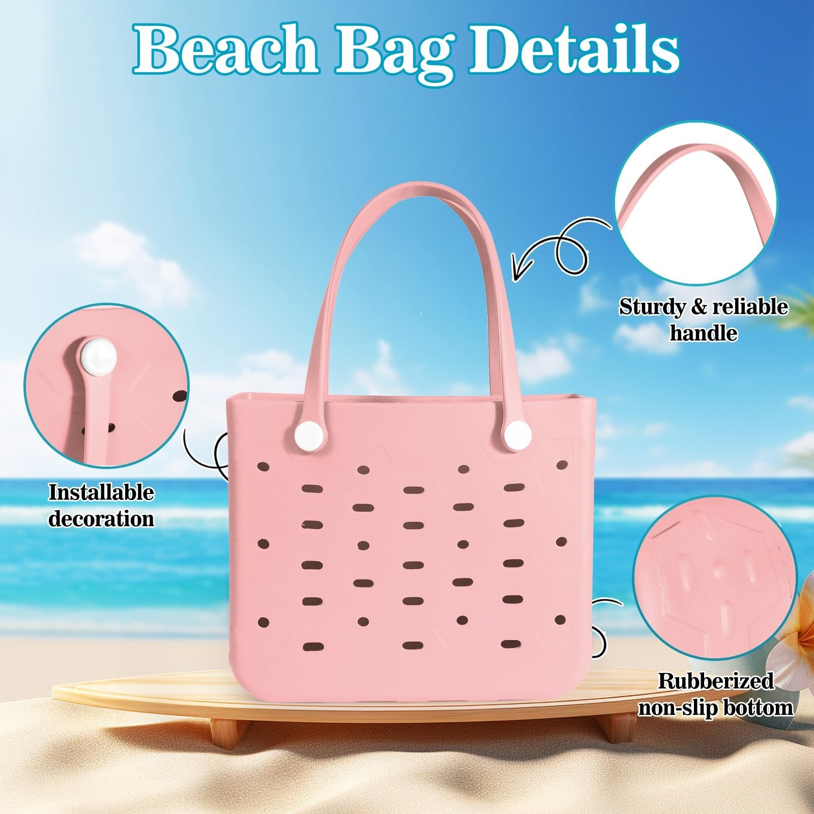 PoVwlty Medium Rubber Beach Bag for Men & Women, Large Capacity Travel Bag To…