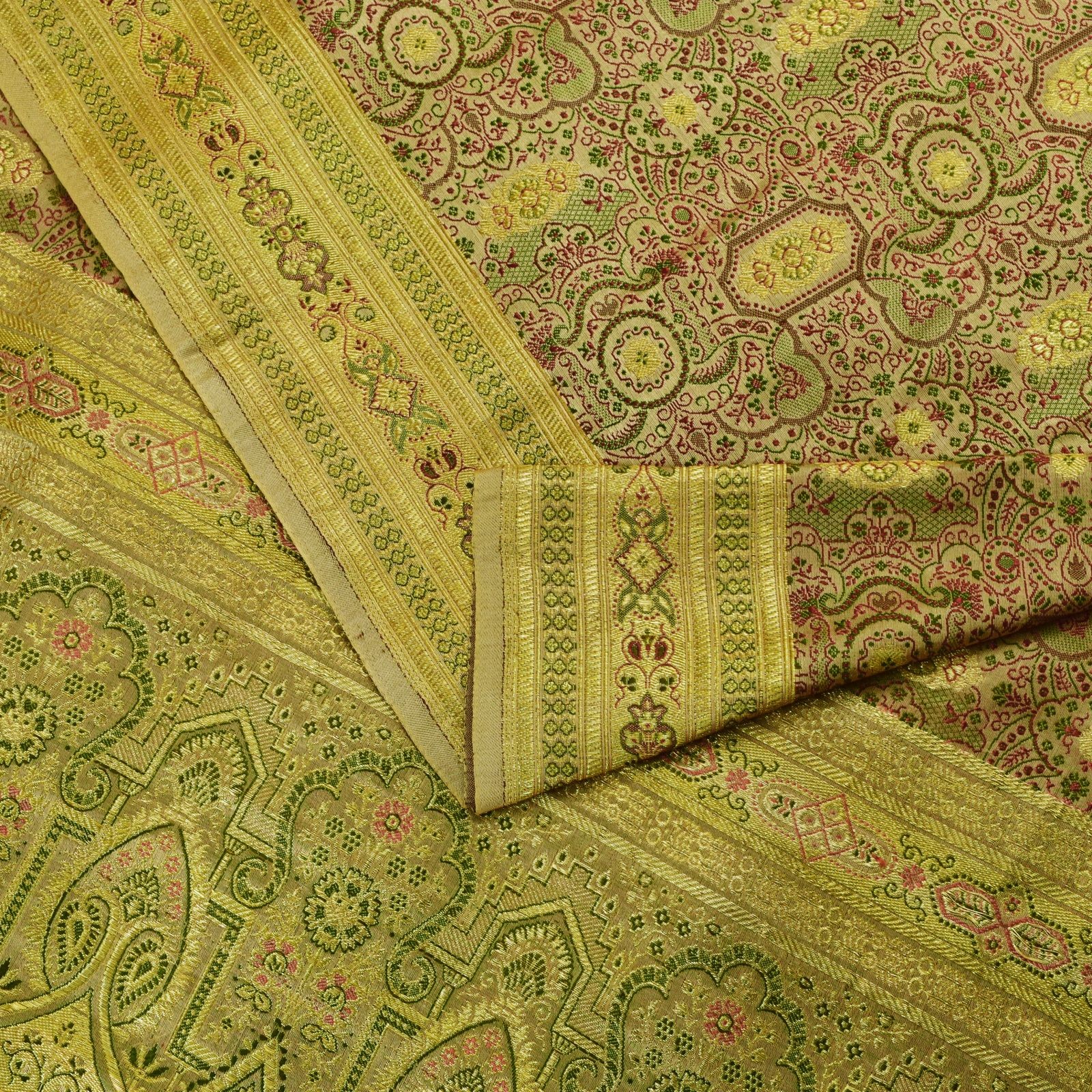 Sanskriti Vintage Light Grey Pure Satin Saree Banarasi Brocade Handwoven 5+Yd