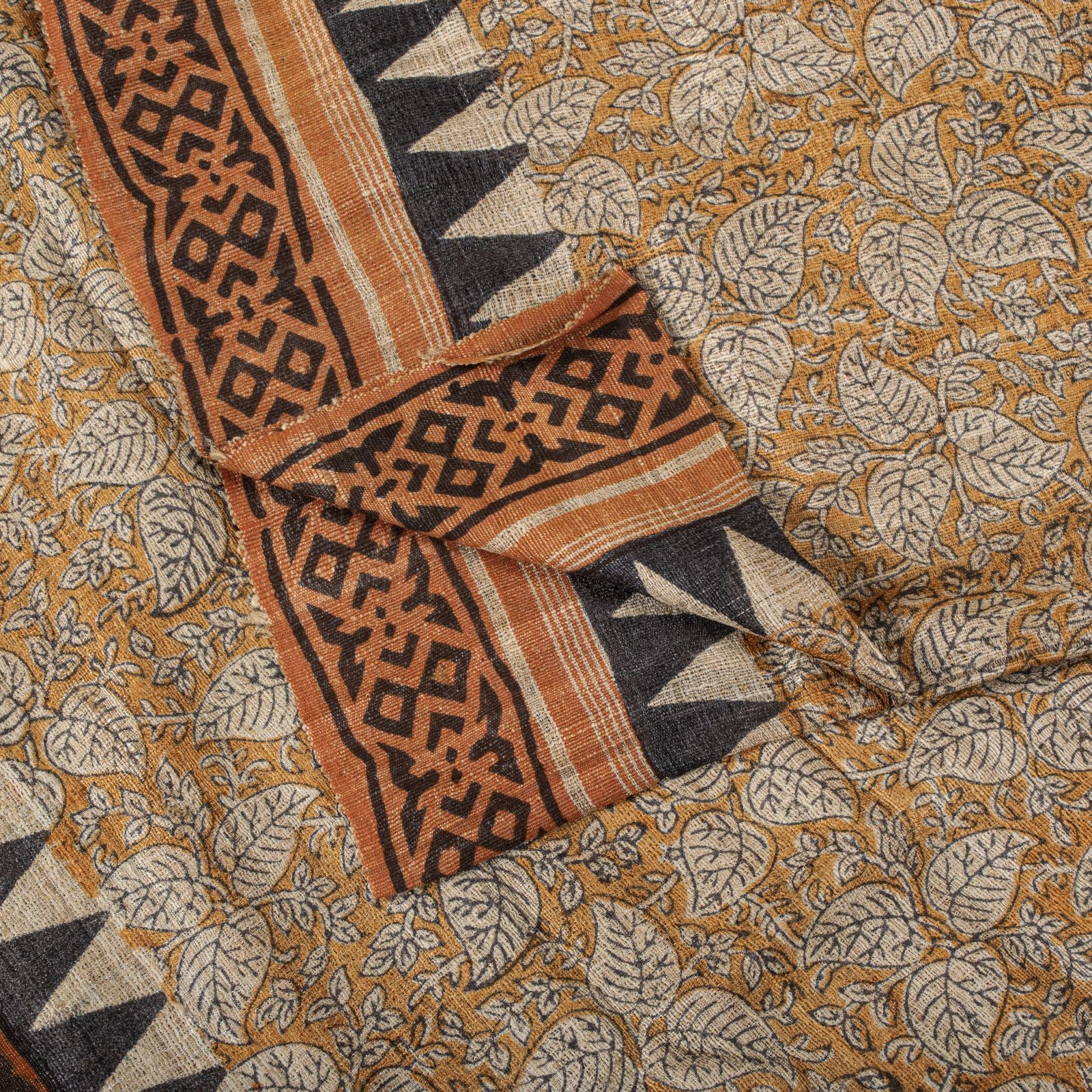 Sanskriti Vintage Saree Orange Pure Jute Silk Floral Kalamkari Printed 6 Yd Sari