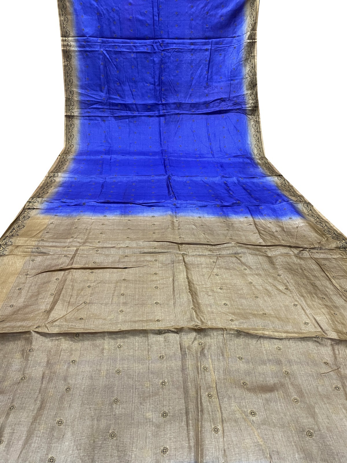 Vintage Tussar Silk Saree, Upcycled Printed Tussah Silk DIY Fabric TS1078