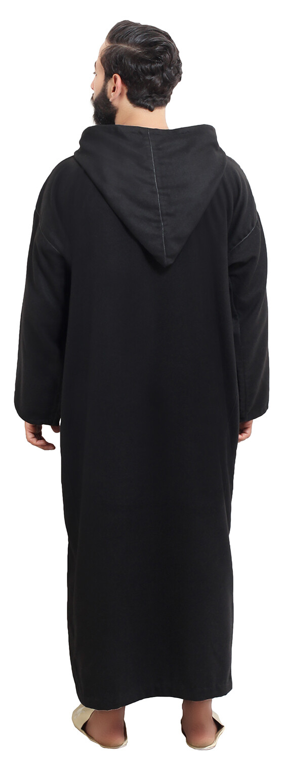 Moroccan Men Winter Jelaba Jellaba Caftan Kaftan Hooded Cotton Robe Black
