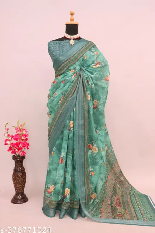 Women’s Cotton Linen Sarees With Running Blouse piece