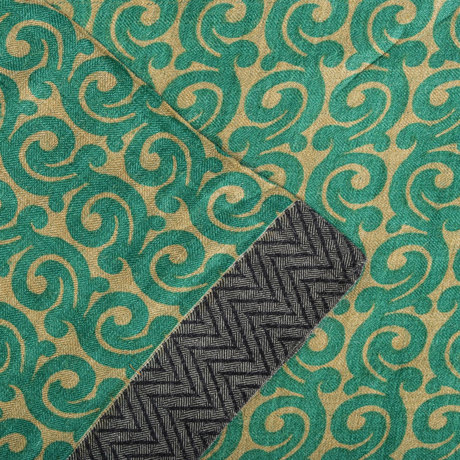 Sanskriti Vintage Green Pure Woolen Saree Spiral Print Sari Soft Craft 5Ydfabric