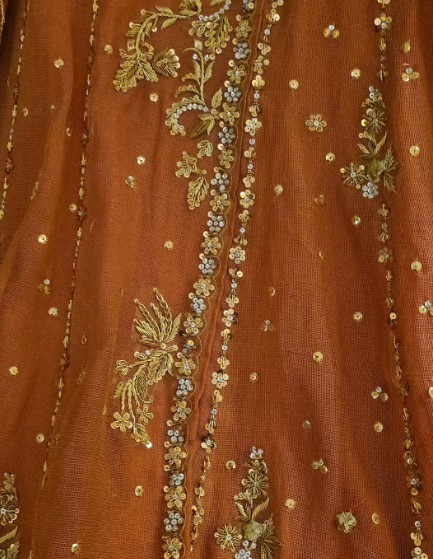 Rust Brown Hand Embroidered Anarkali Dress | Zardosi Work Designer Long Frock