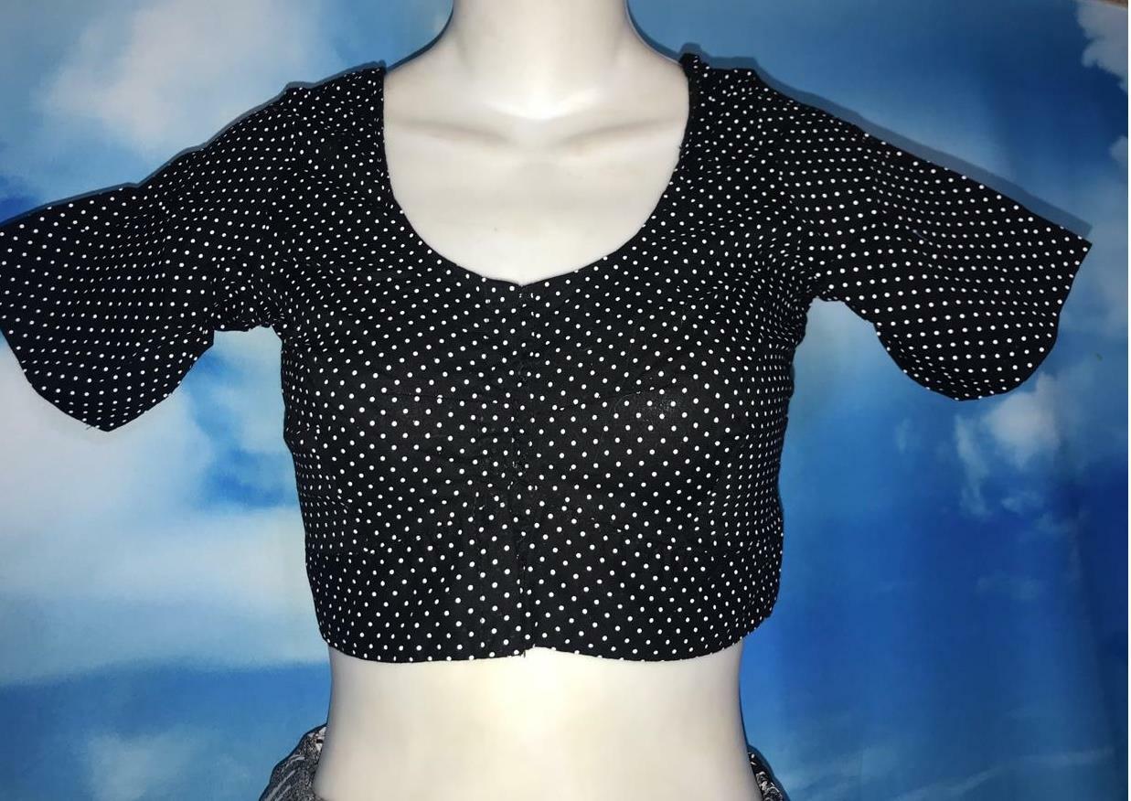 Black White Polka Dot CHOLI Bust 32″ Sari Blouse Lengha Saree Crop Top S
