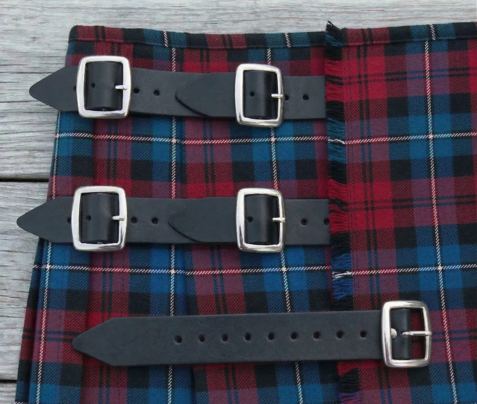 Kilt Straps and Buckle 7″ Genuine Leather Extender 1.25″ wide – Black Strap