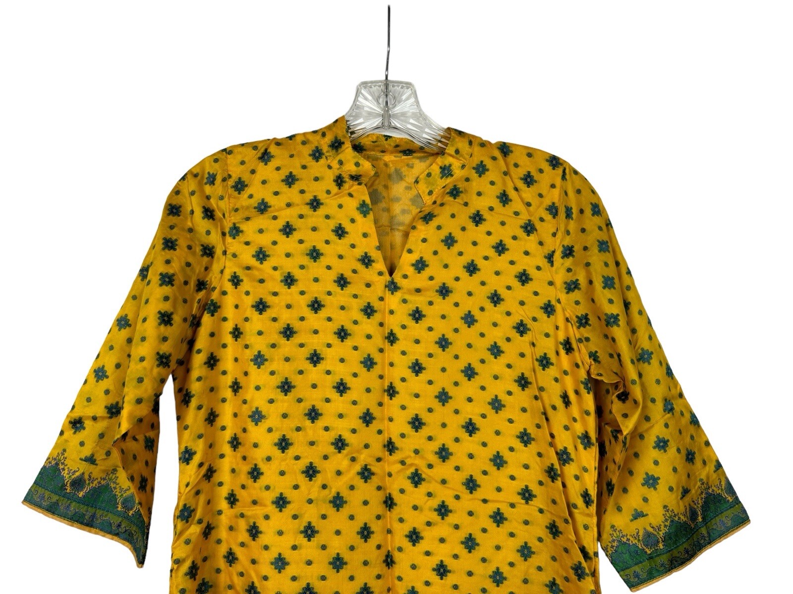 Salwar Kameez Yellow w Blue Purple Embroidery Suit Tunic Pants Dupatta Size XS