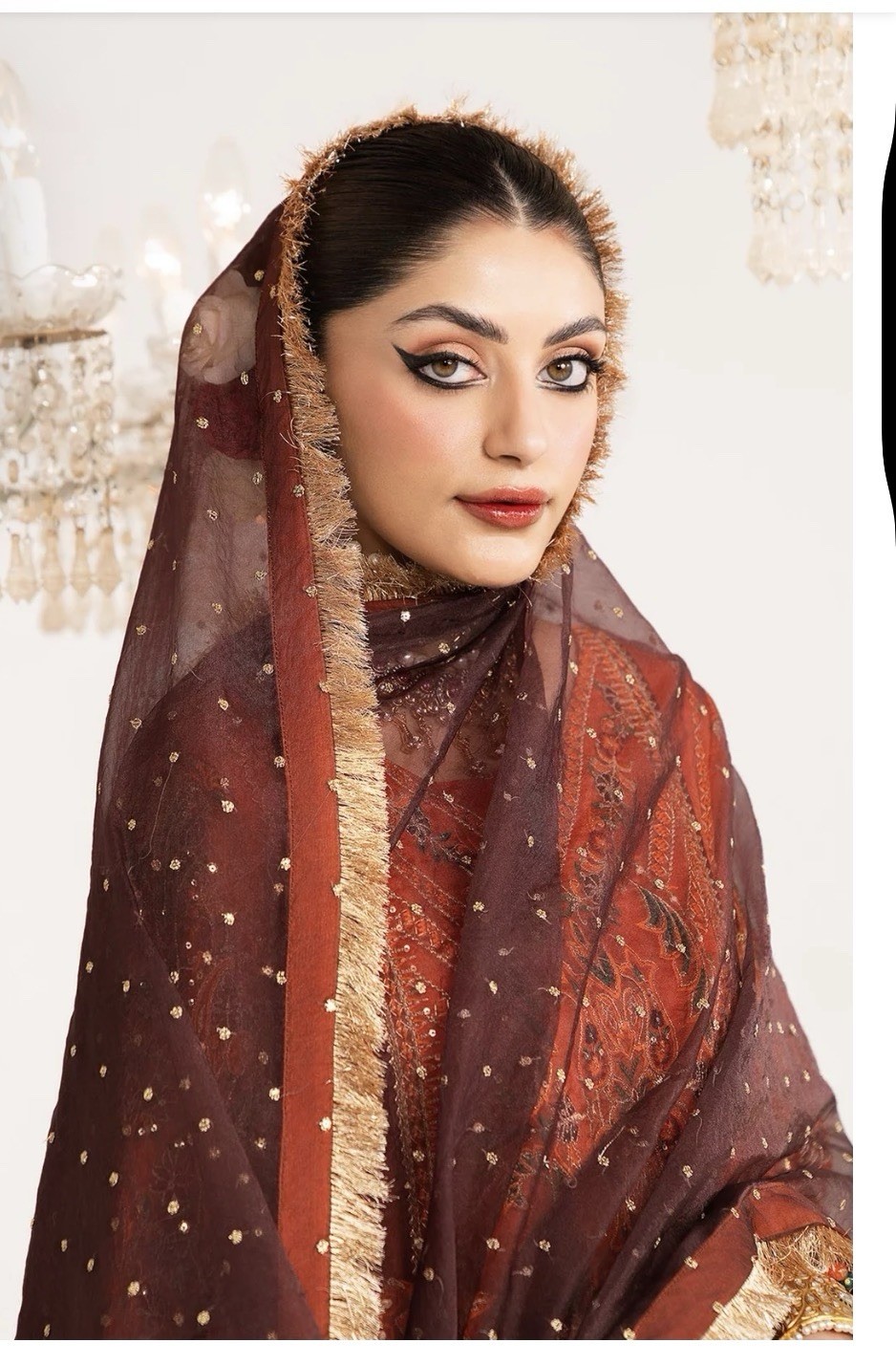 pakistani Stunning embroidered 3 Piece Orange Party Outfit Size Medium