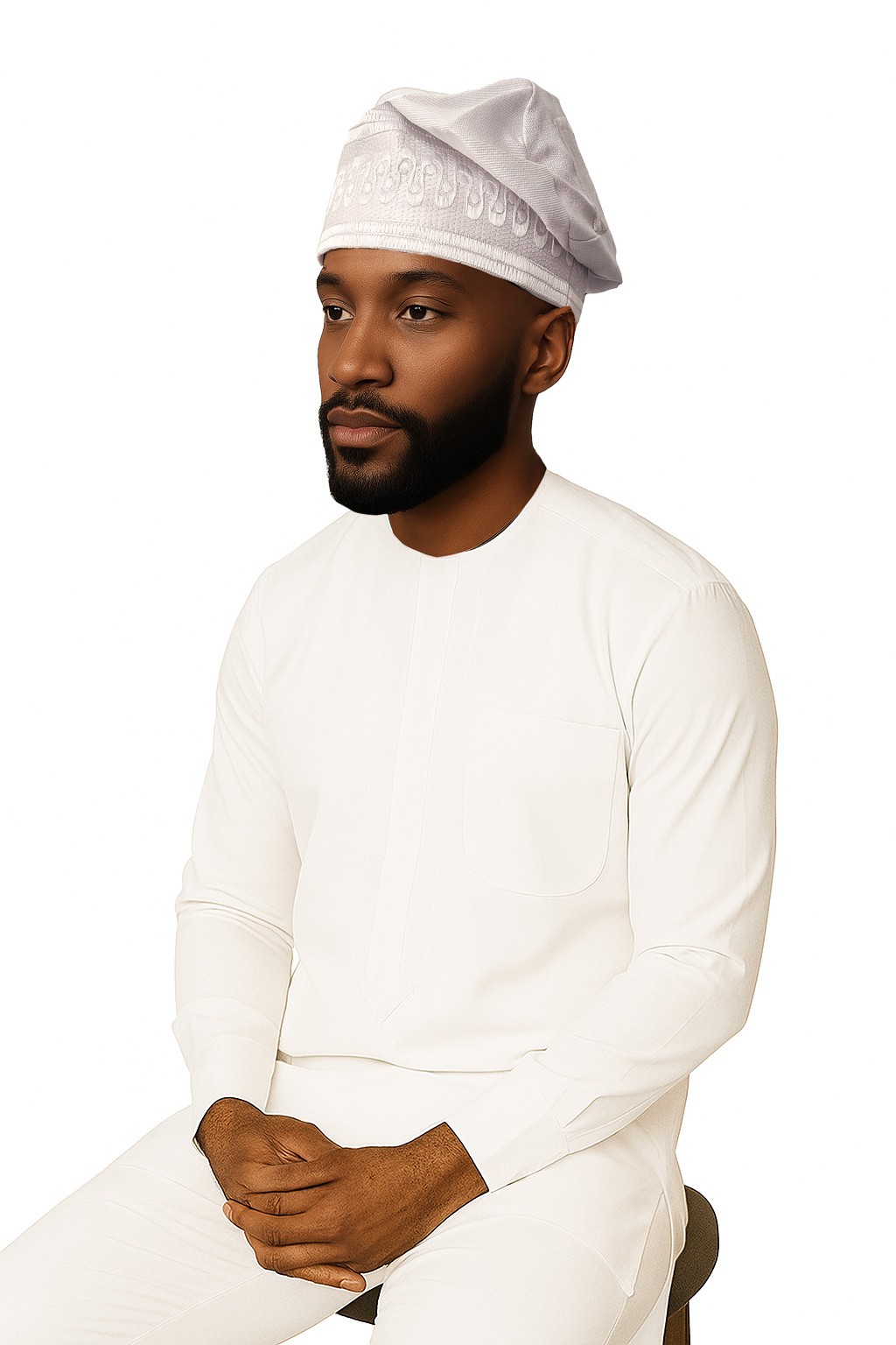 White African ASO Oke Embroidered Cap | Traditional Nigerian Men’s Hat | Wedding