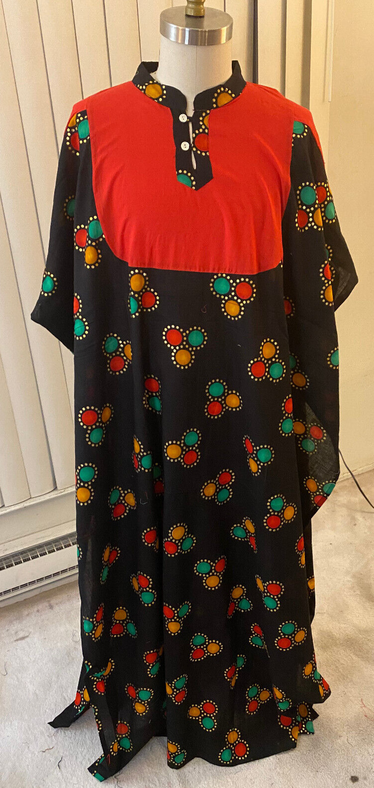 Kaftan Black Red Green African Print Tribal Women’s Men’s Unisex Cotton Orange