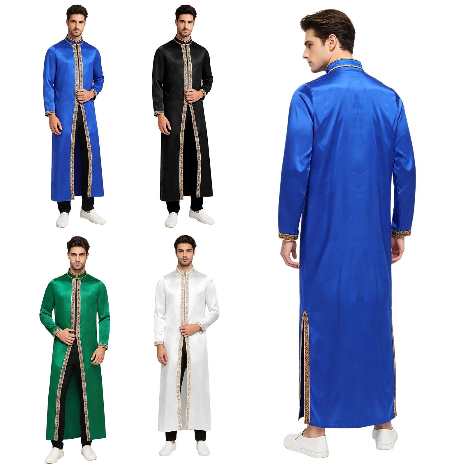 Men Muslim Robe Festival Costume Religious Events Gown Brocade Thobe Clergy