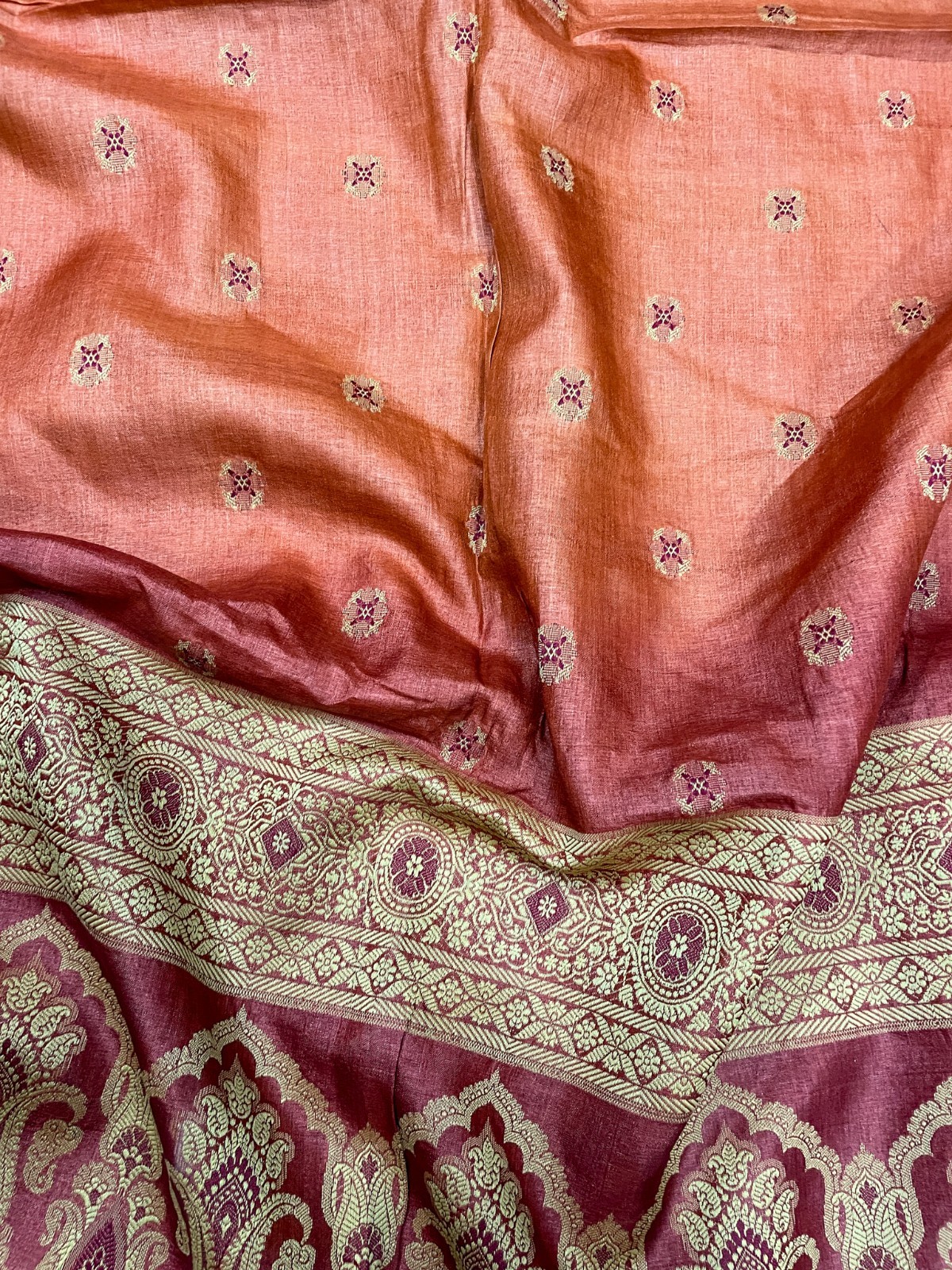 Vintage Tussar Silk Saree, Upcycled Printed Tussah Silk DIY Fabric TS1087